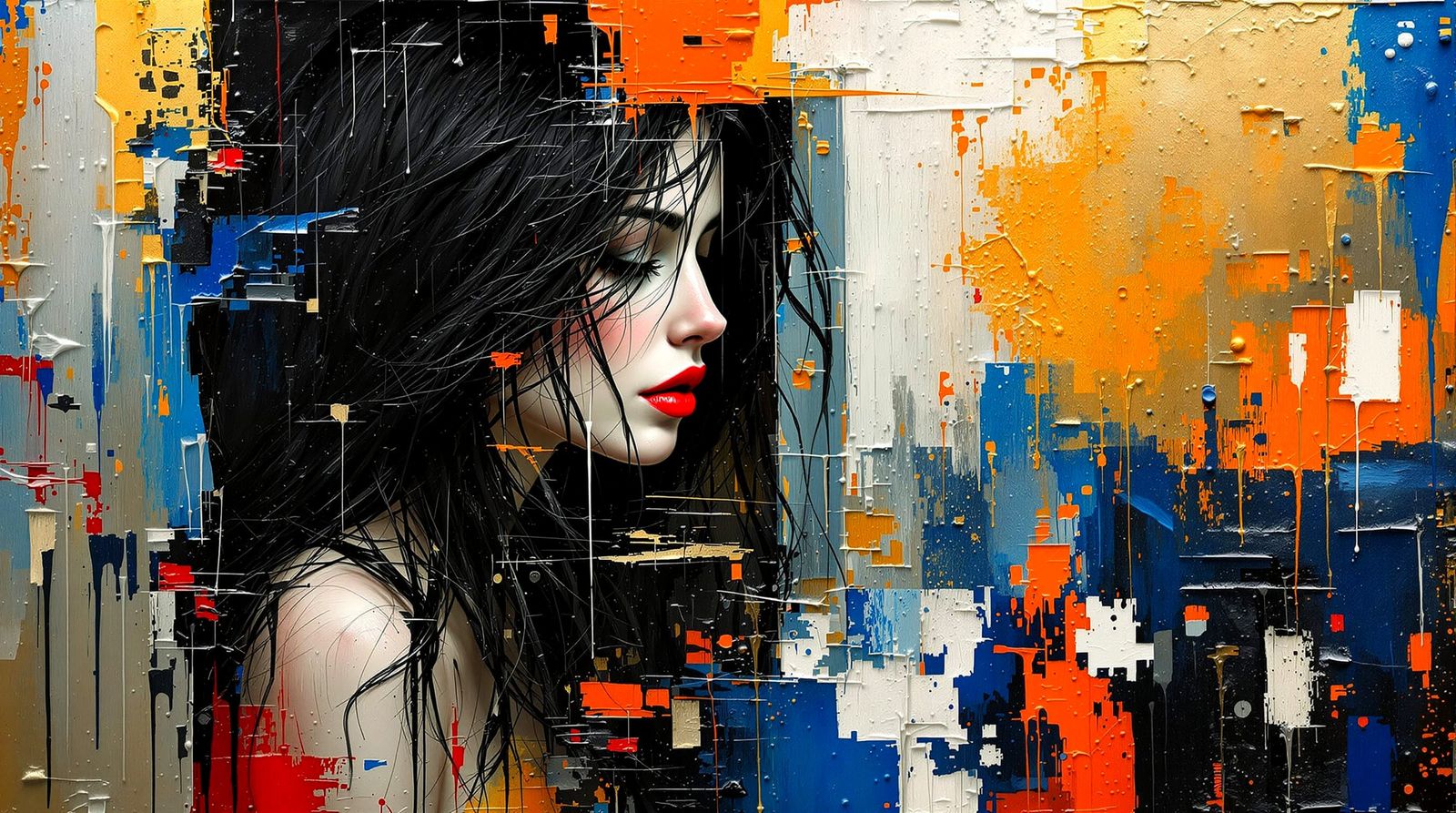 Abstract Impasto Portrait of a Woman by a Window