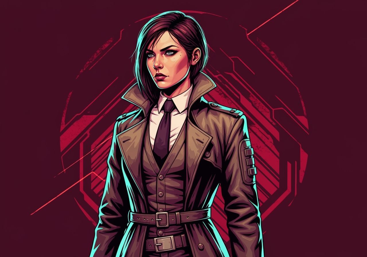 Cyberpunk Detective in Retro Futuristic Poster Style
