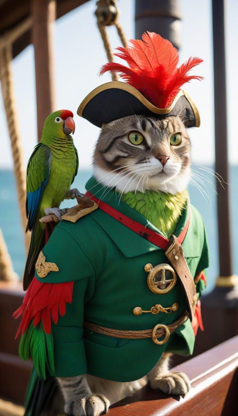 Cat Captain at Pirate Ship Helm, Professional Photo