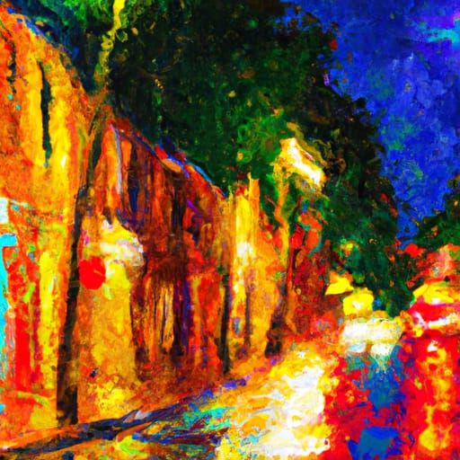 Expressionist Night Street in Impasto Oil Painting