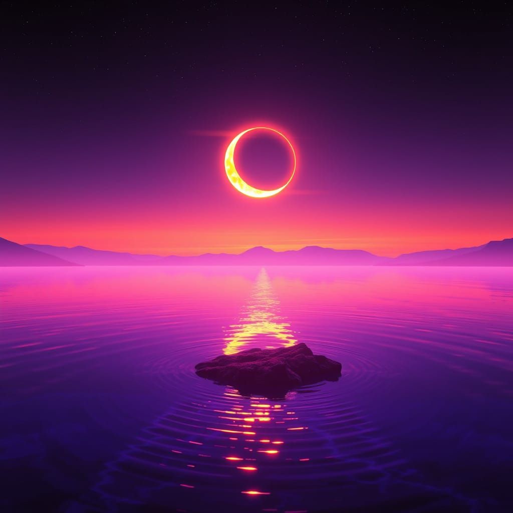 Ethereal Sunset Convergence in Vibrant Neon Fantasy