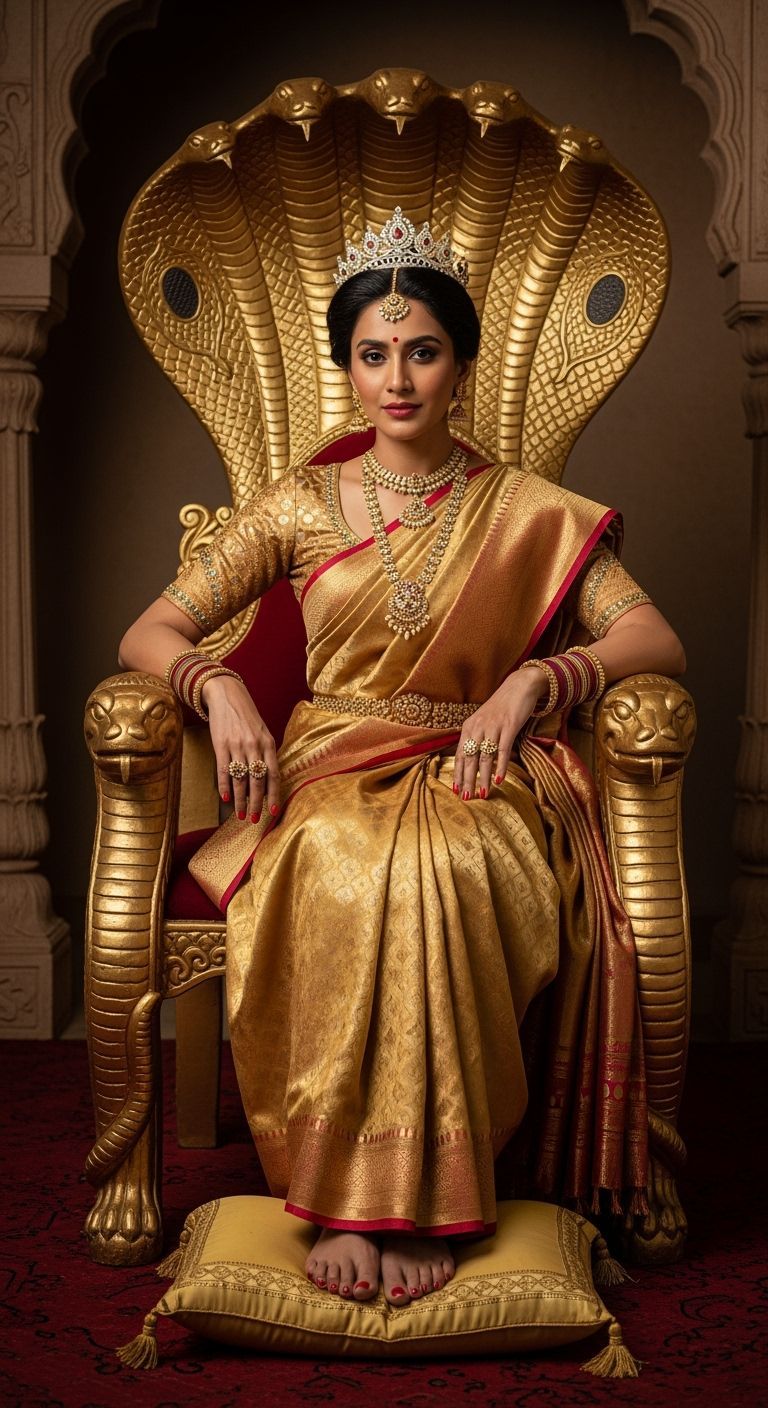 Regal Indian Maharani on Cobra Throne