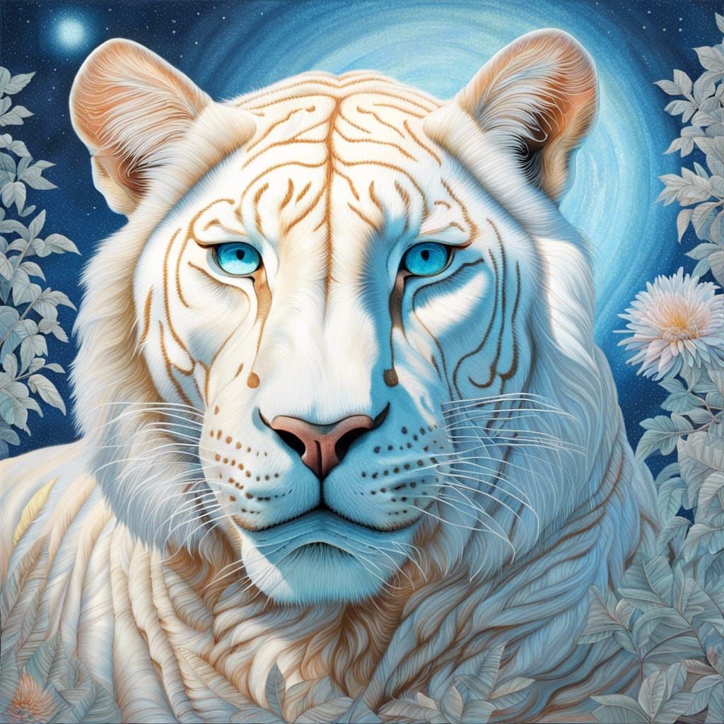 Albino Liger Portrait in Ethereal Inkflow Art