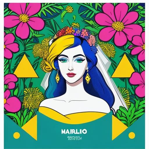 Pop Art Bride in Floral Dress, Bauhaus Style