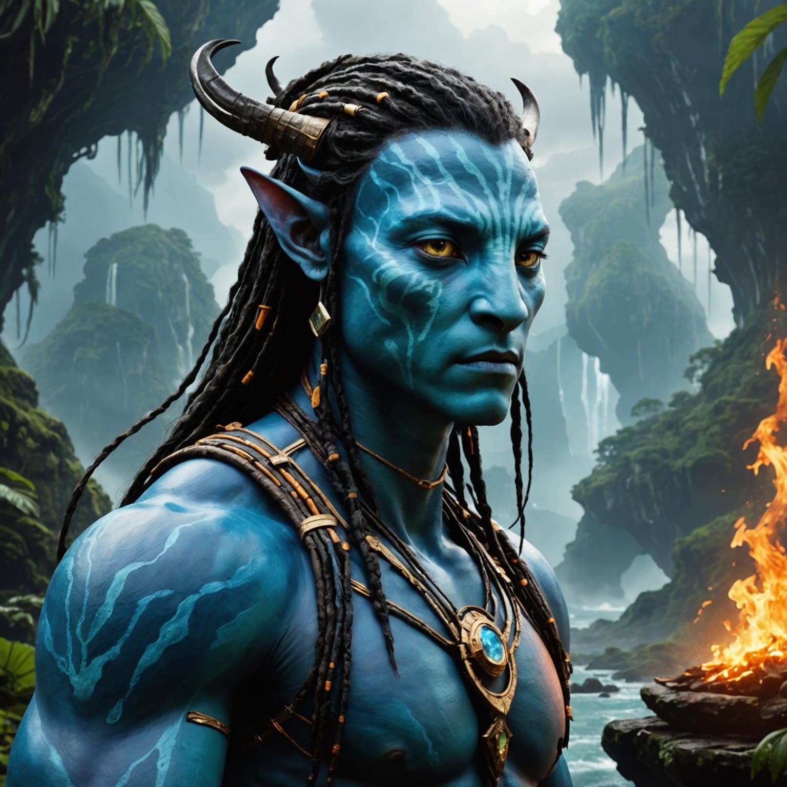 Avatar Wielding Elements: Detailed Matte Painting