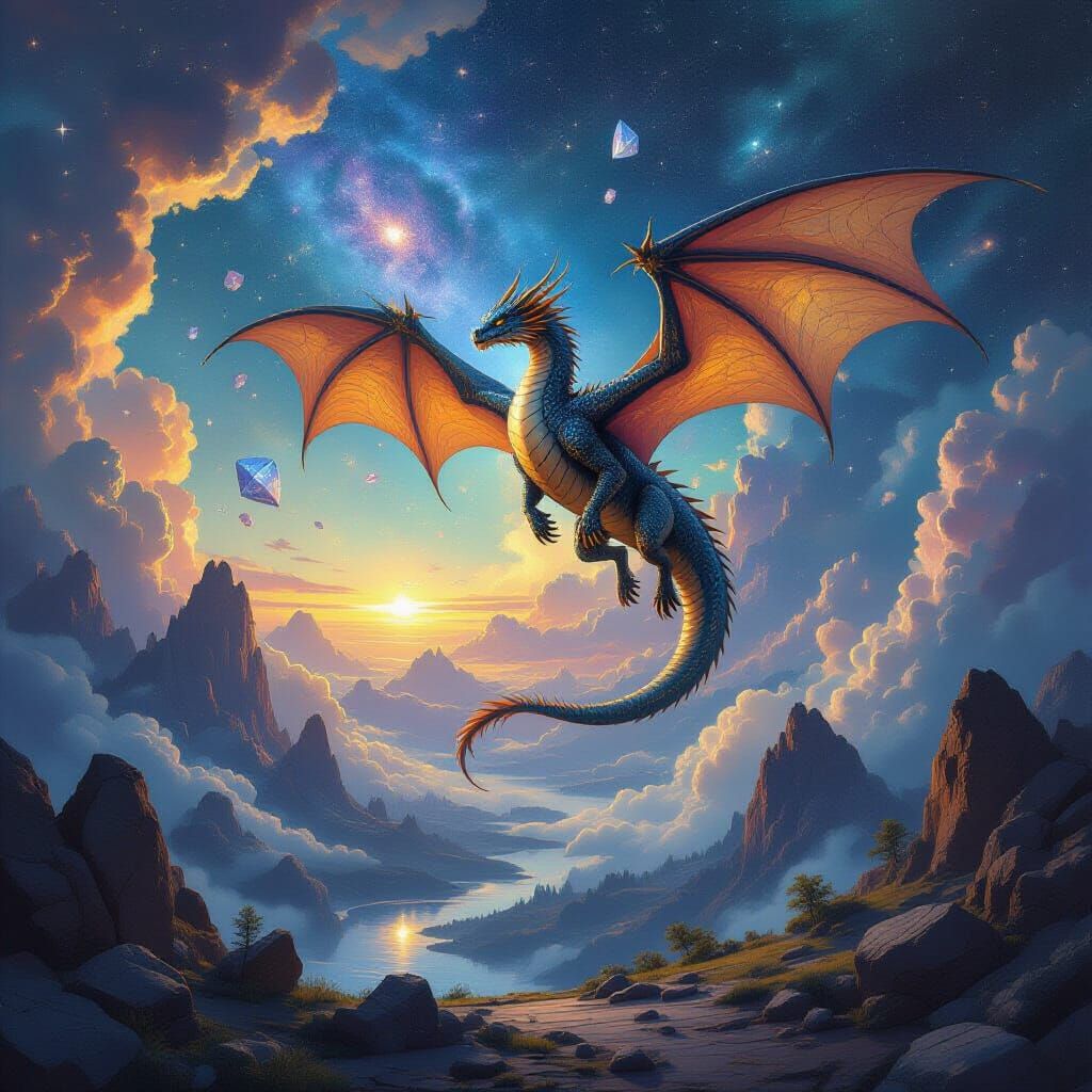 Galaxy Dragon Soars Through Cosmic Void with Crystalline Ast...