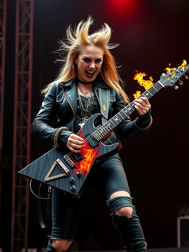 Cyberpunk Rock Goddess Ignites Epic Guitar Solo