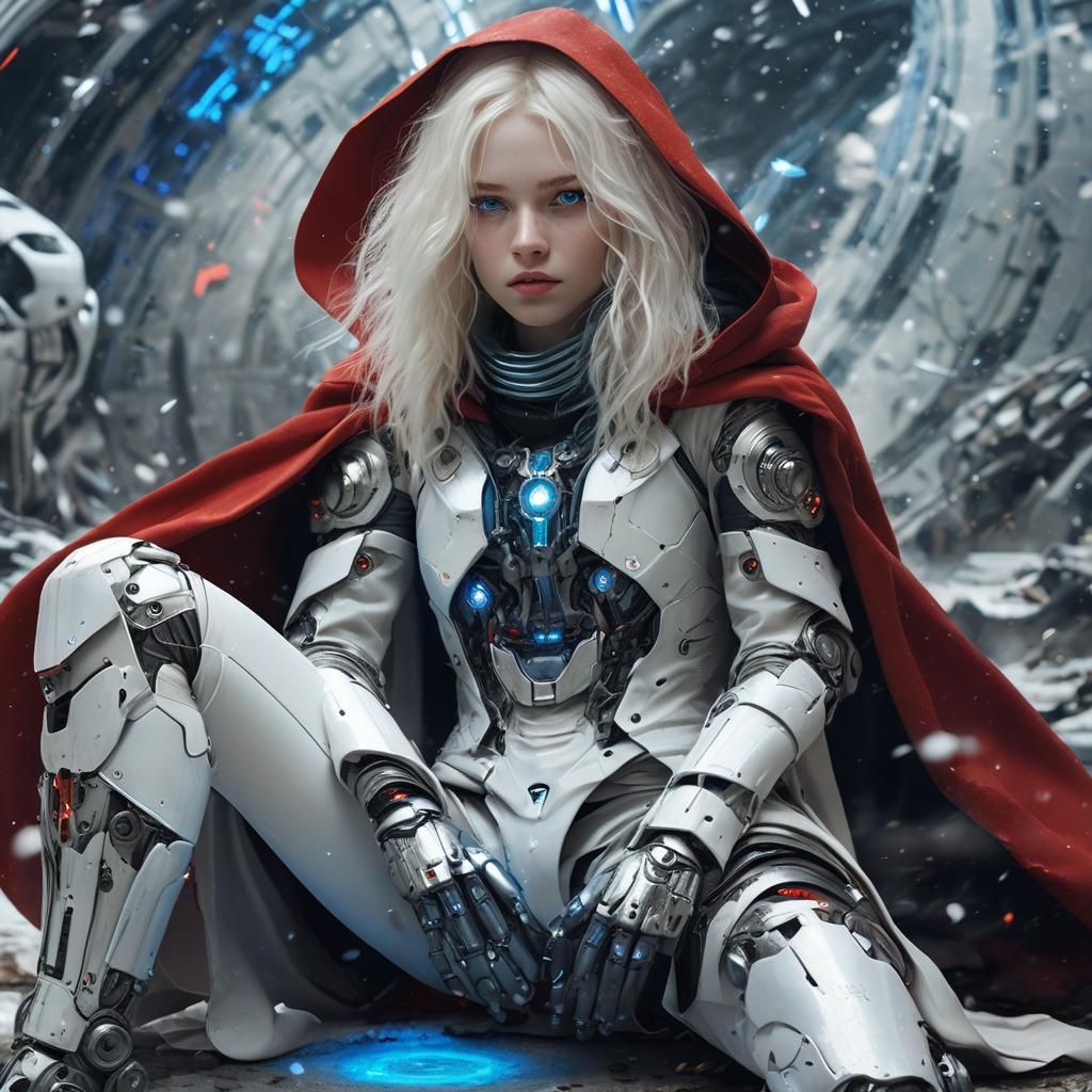 Ethereal Cyborg Woman in a Futuristic Winter Landscape