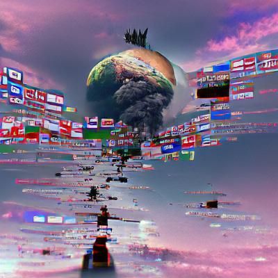 Dystopian Cityscape Collapsing Under Technological Strain