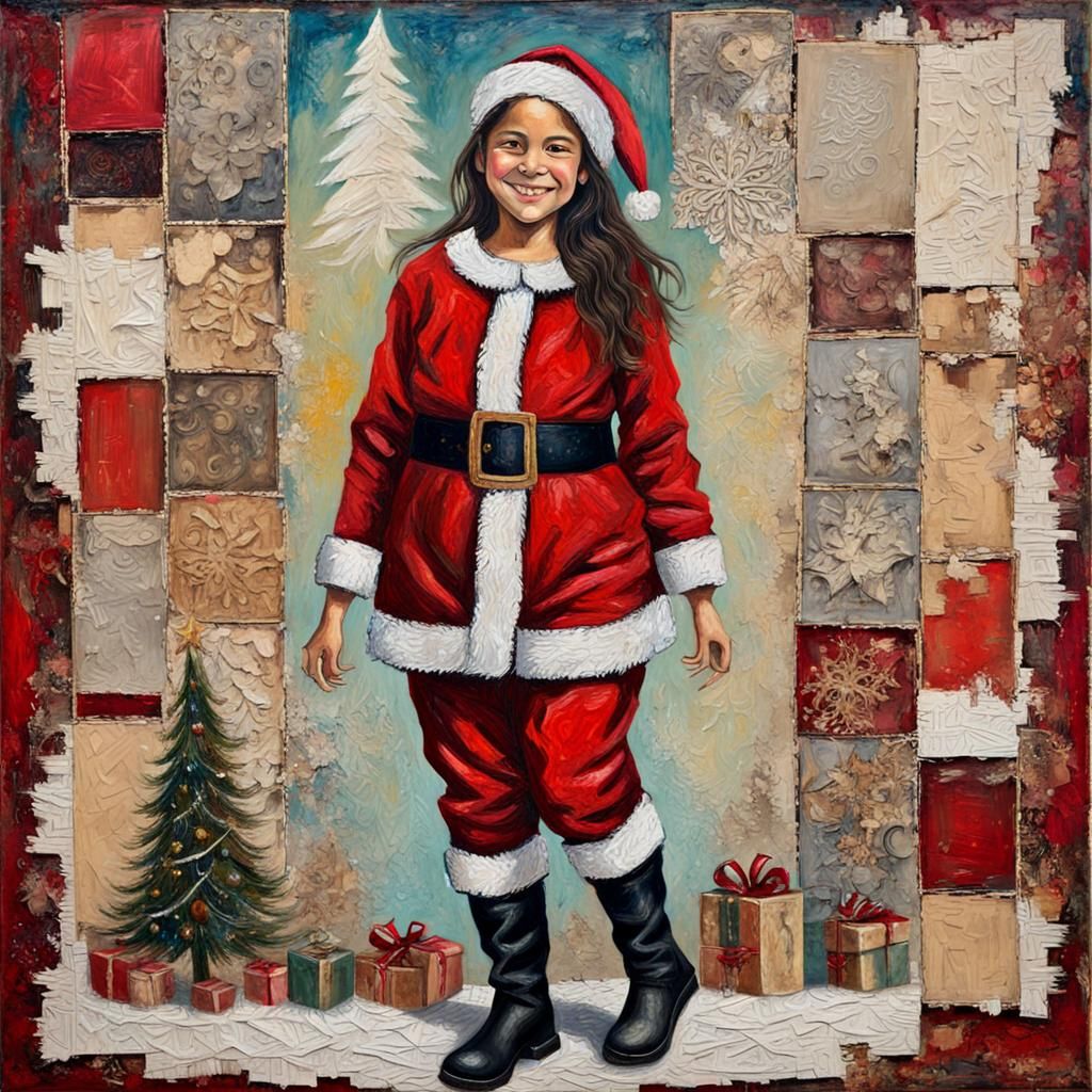 Smiling Woman as Santa in Oil on Canvas
