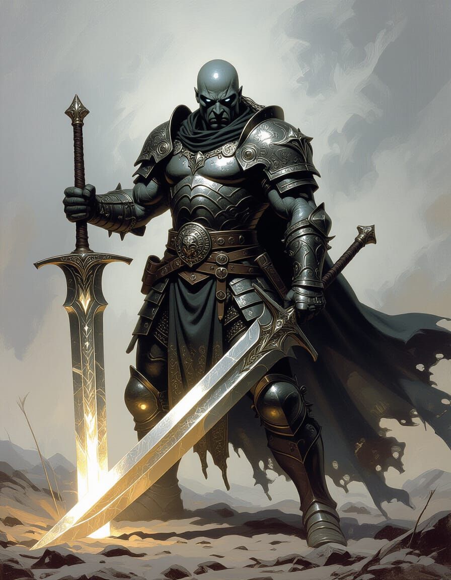 Ancient Warrior on Desolate Battlefield in Dark Fantasy Styl...