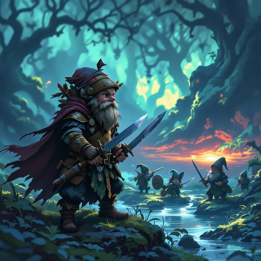 Fierce Warrior Gnomes in Ancient Forest