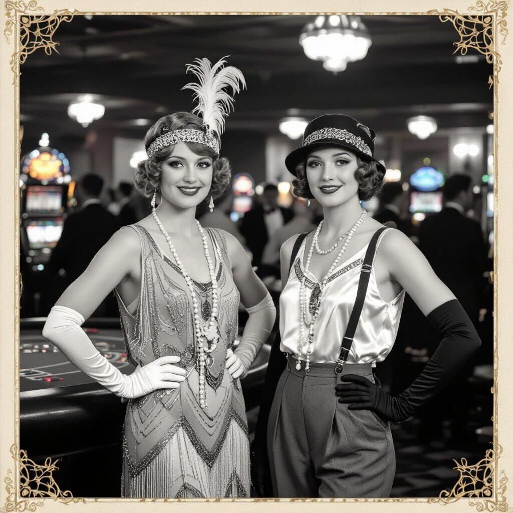 1920s Damsels at a Casino with Steampunk Engine