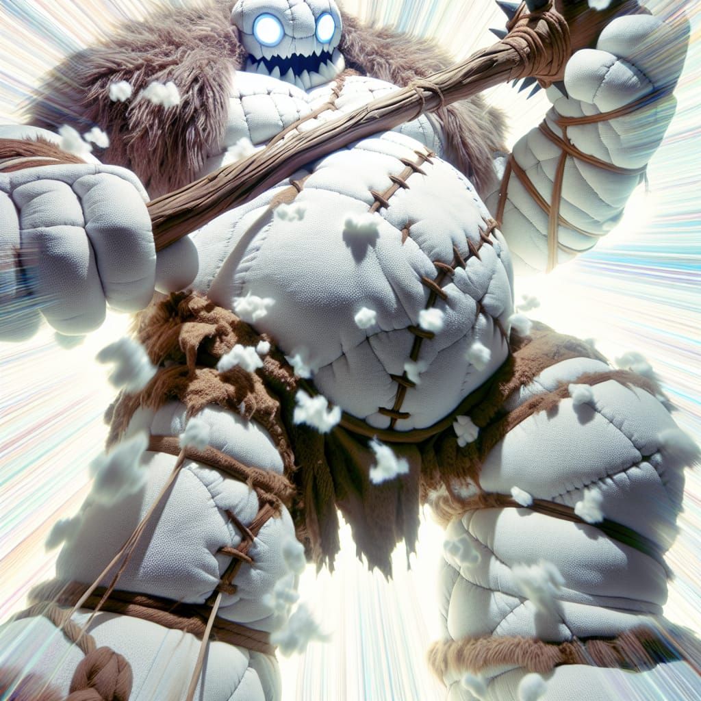 Gigantic Plush Barbarian Wields Magical Cudgel