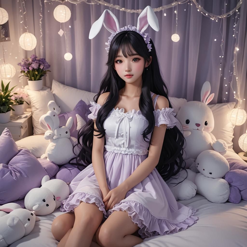 Anime Korean Girl in Princess Outfit, 3D Render