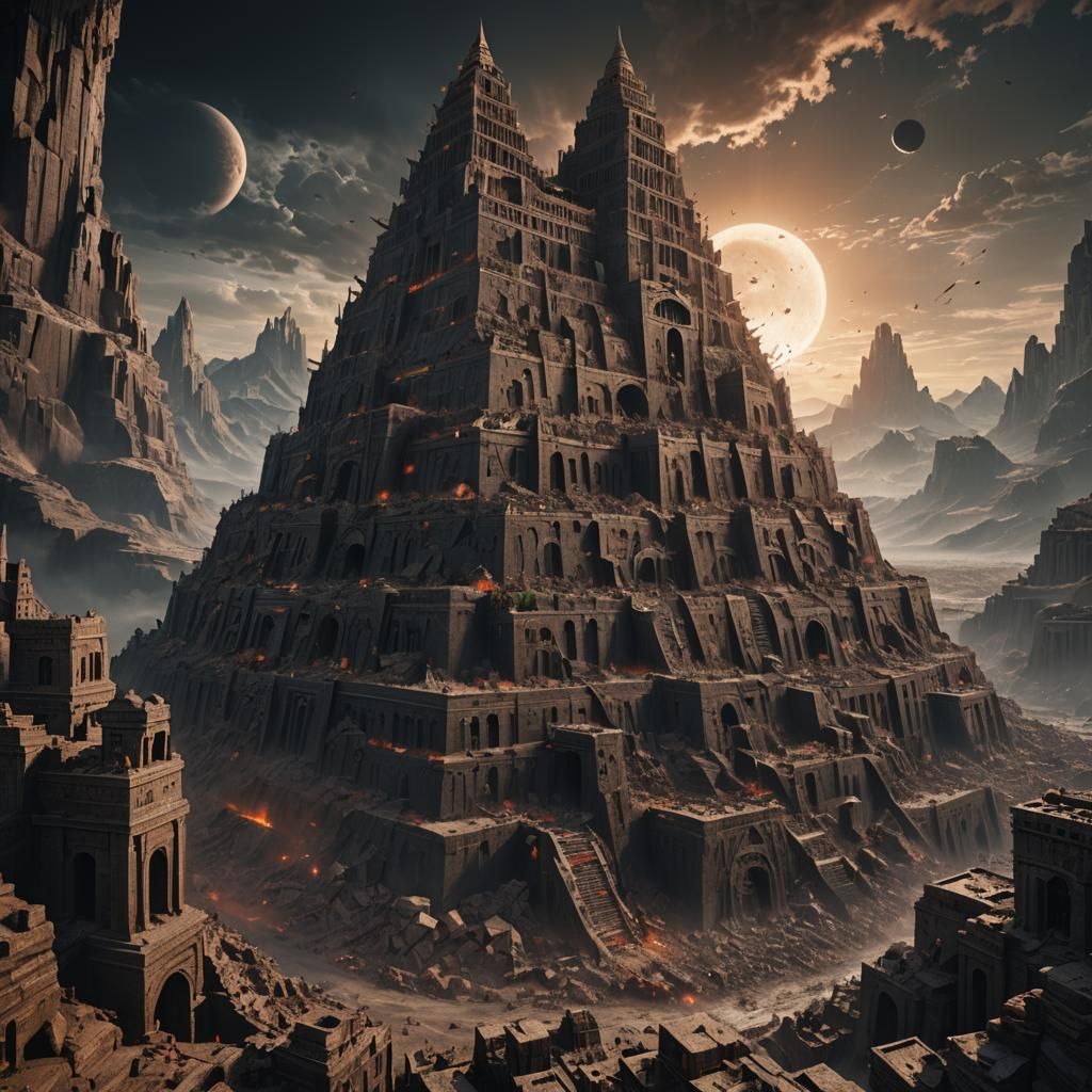 Tower of Babel Under Black Sun: Detailed Matte Painting