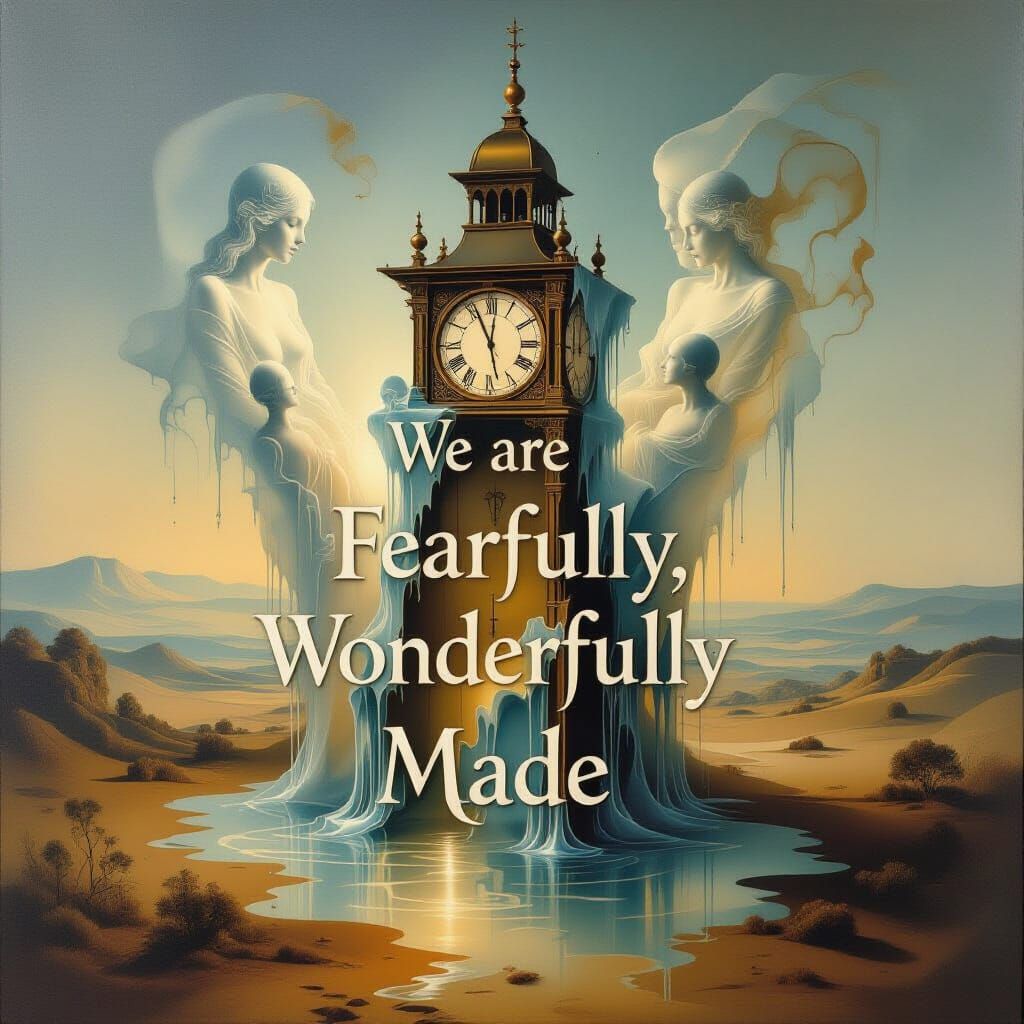 Surreal Melting Landscape with Ethereal Figures