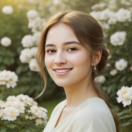 Golden Light Portrait of Woman in Garden as Oil Painting