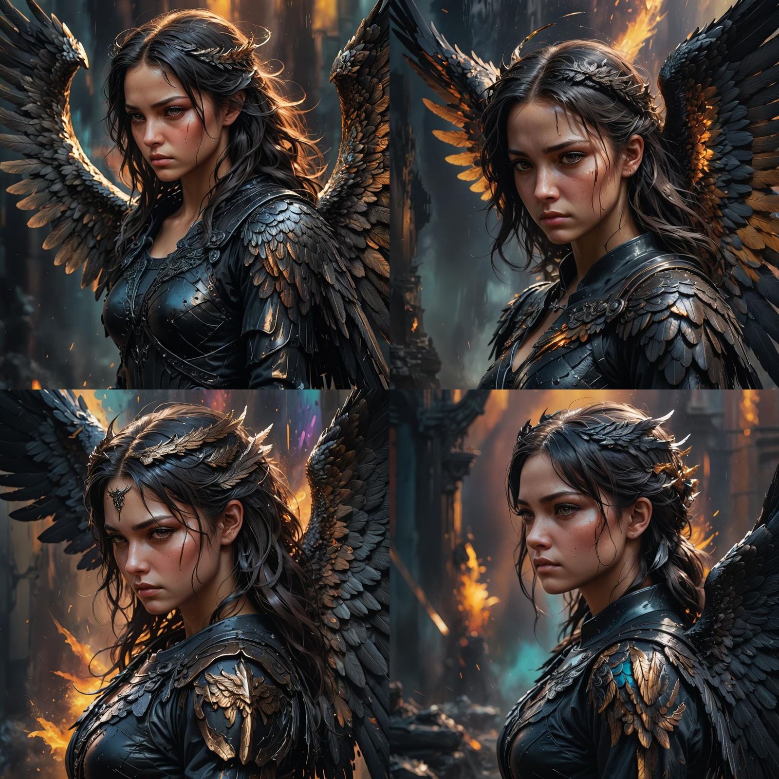 Dark Angel with Sad Expression in Hyperrealistic Style