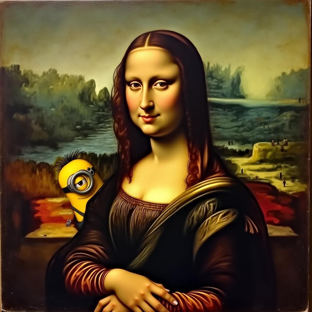 Minion Photobombs Mona Lisa in Funny AI Art