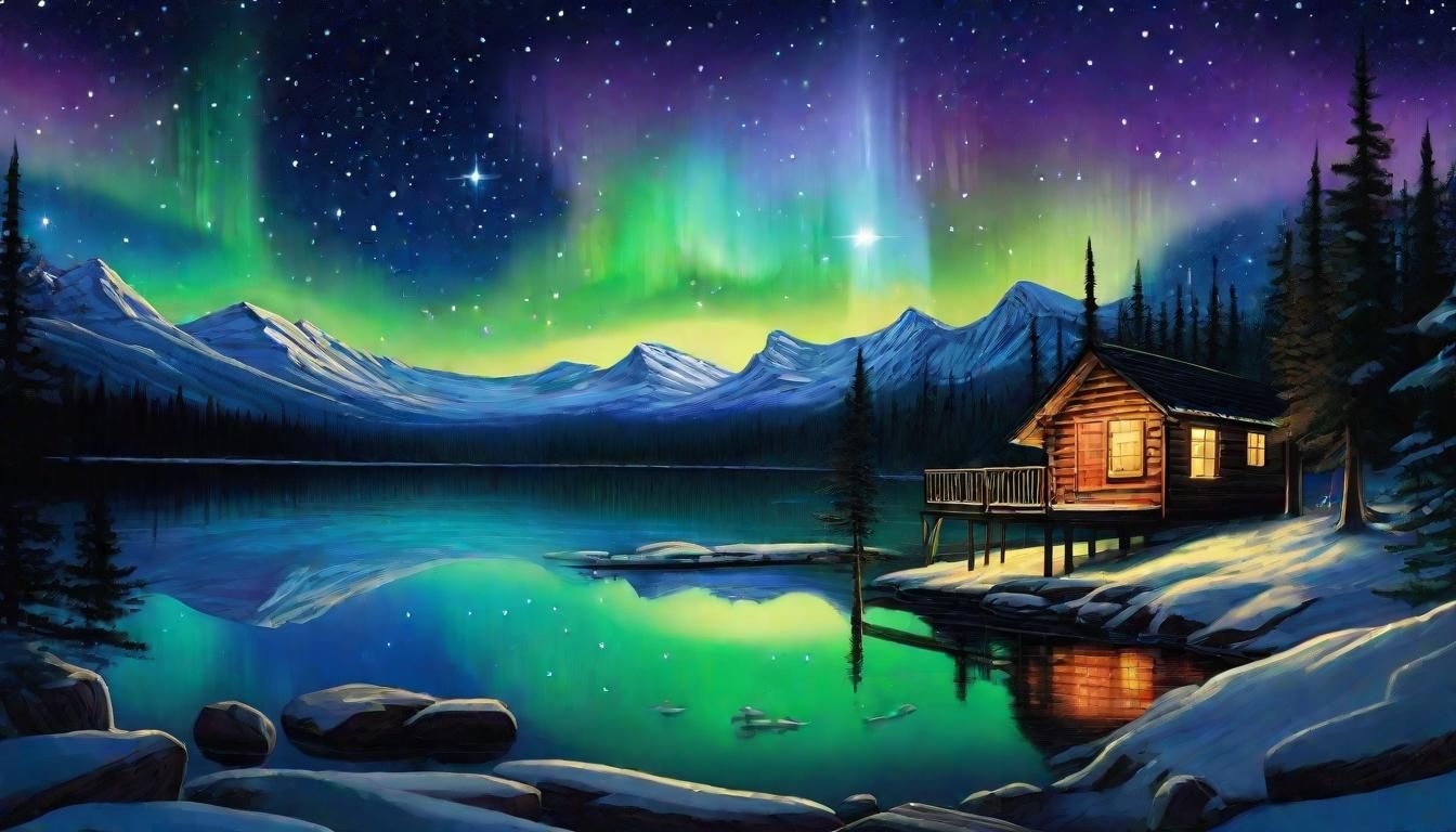 Aurora Borealis Over Lake: Captivating Night Sky