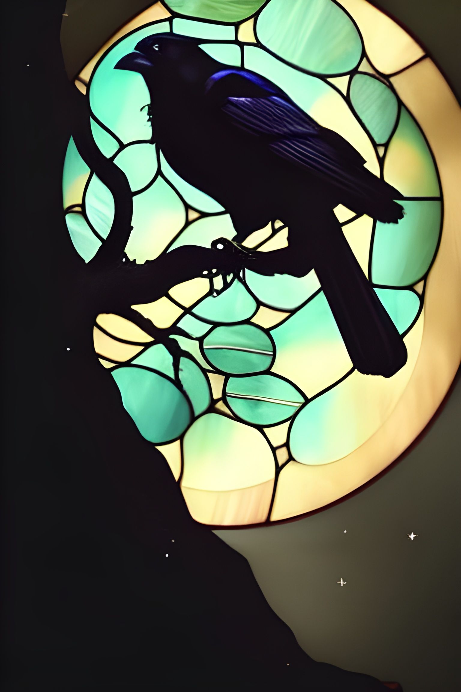 Stained Glass Crow Portrait by Moonlight