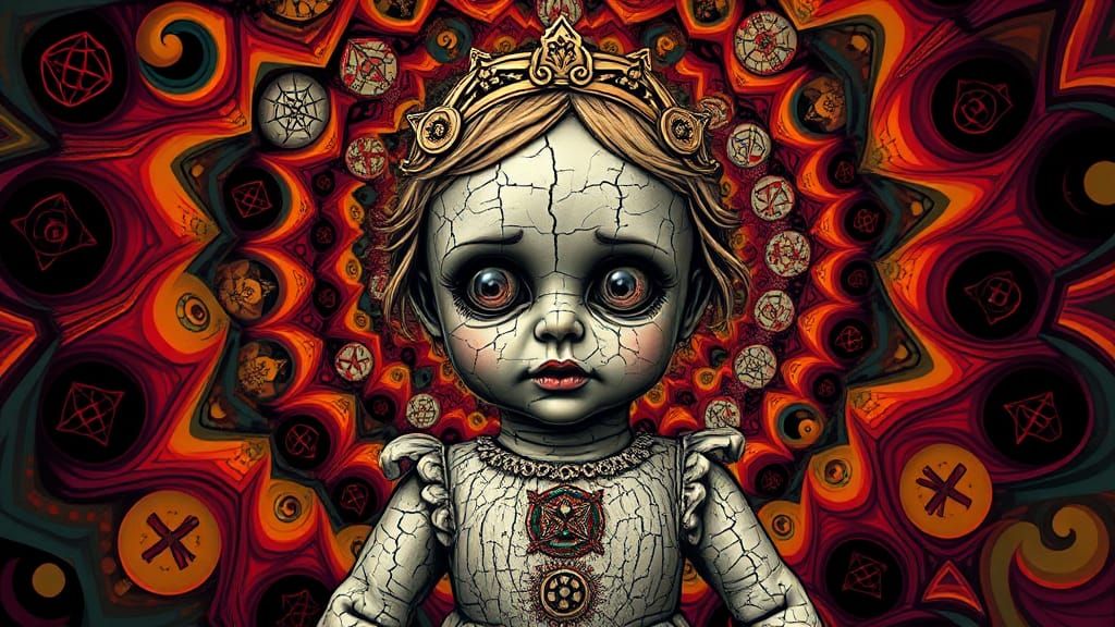 Annabelle Doll in Psychedelic Surrealist Poster Art