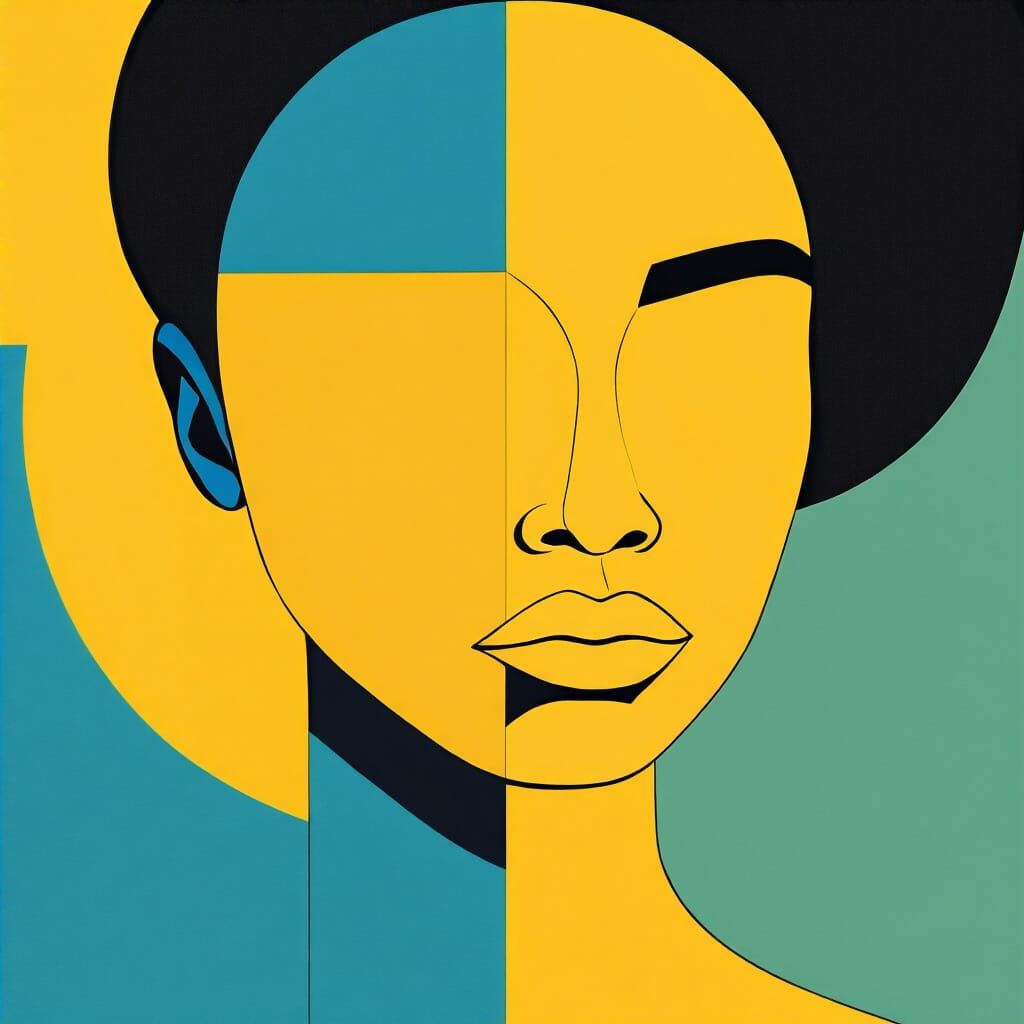Minimalist Yellow Portrait of African American Woman
