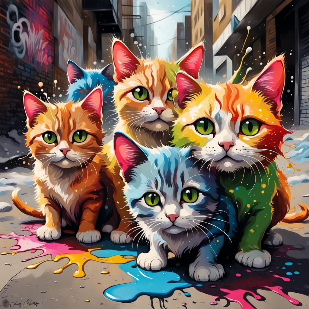 Sunbeam Christmas Cats in Graffiti Street Art
