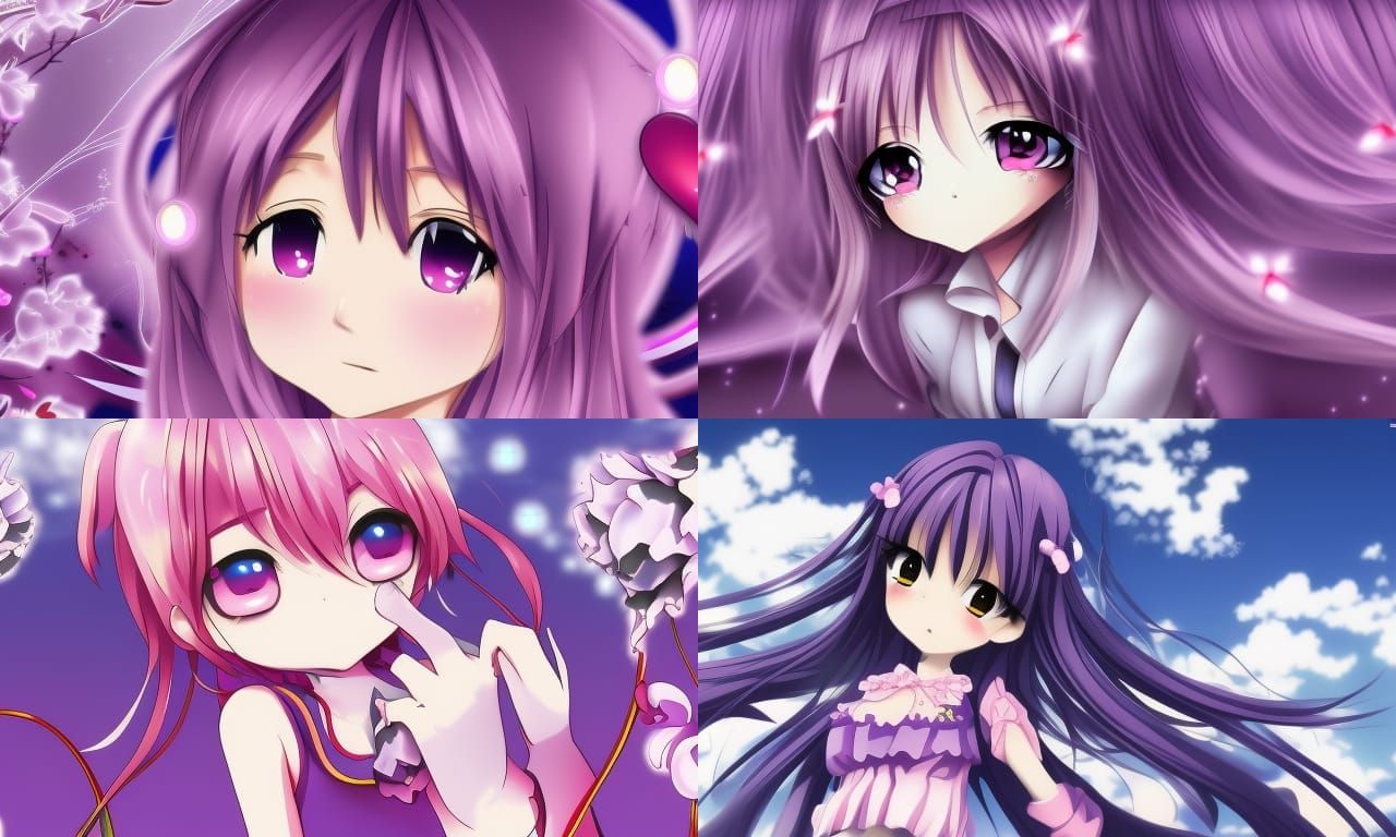 8K Kawaii Anime Girl Purple Wallpaper