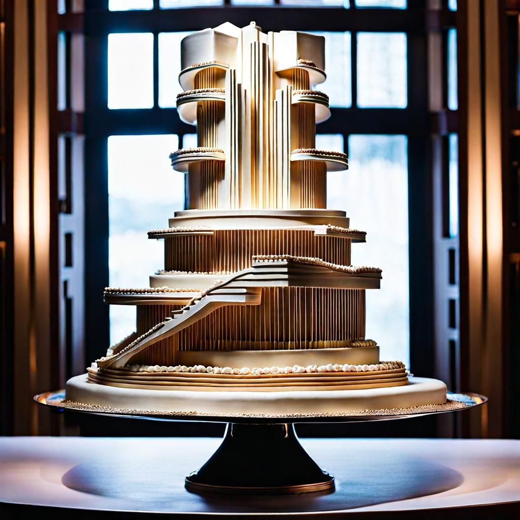 Futurist frank Lloyd Wright styled architectural wedding cake