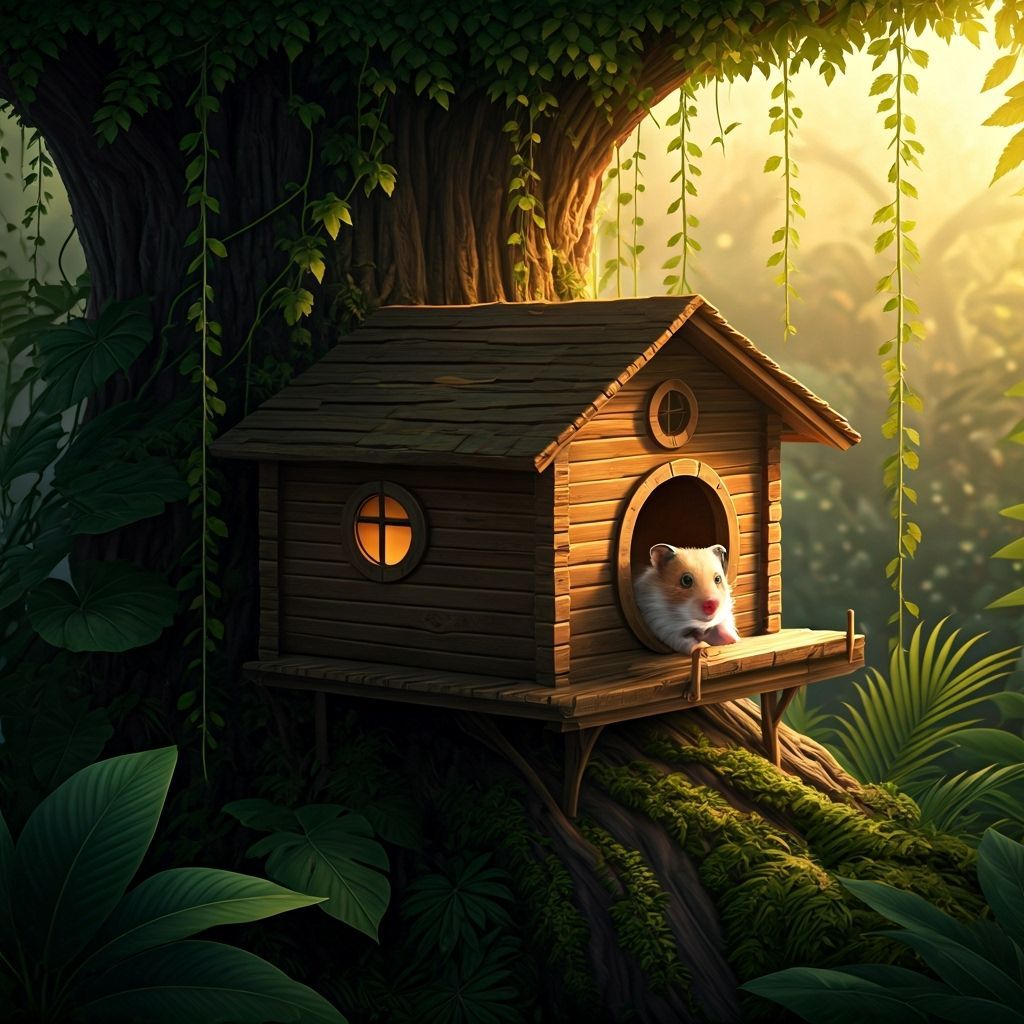Hamster in Jungle Treehouse at Golden Hour