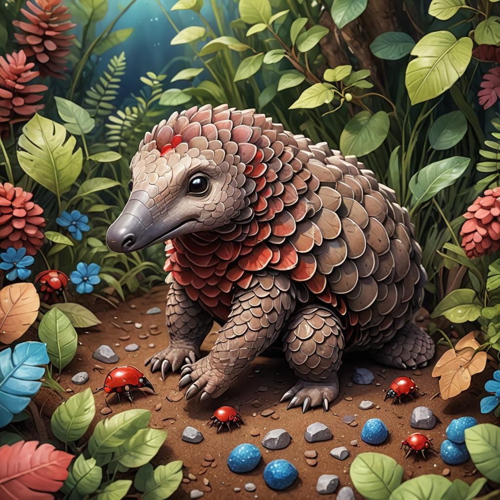 Cute Pangolin Eating Ants: Pixar-Style Watercolor