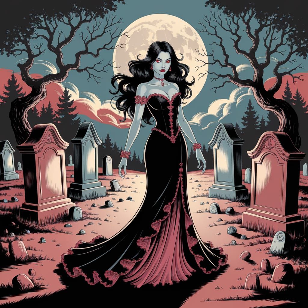 Elegant Vampire in Graveyard: Dark Fantasy Art