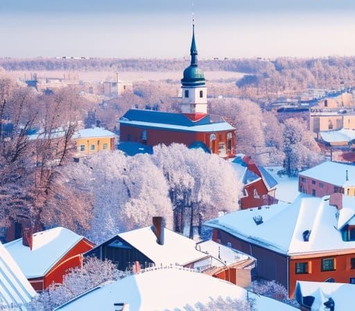 Snowy Central European Town in Anime Style