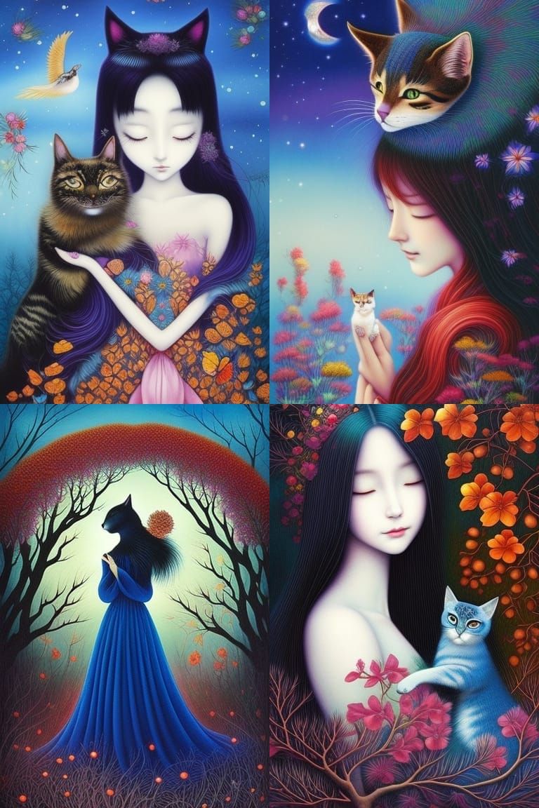 Fairytale Girl with Animals in Magic Realism Style