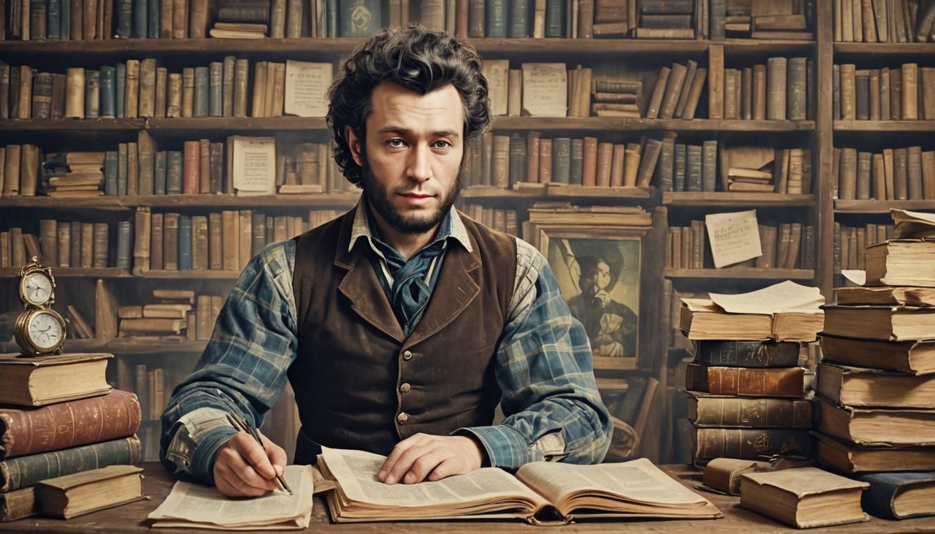 Pushkin Reimagined as a Hipster in Watercolor