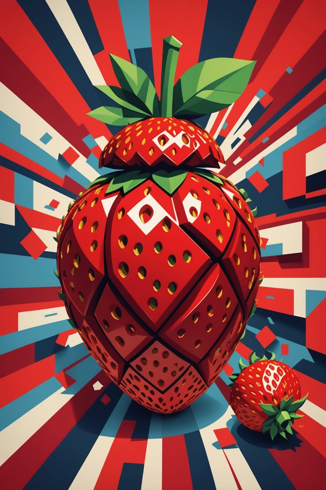 Strawberry Grenade Explosion in Cubist Style