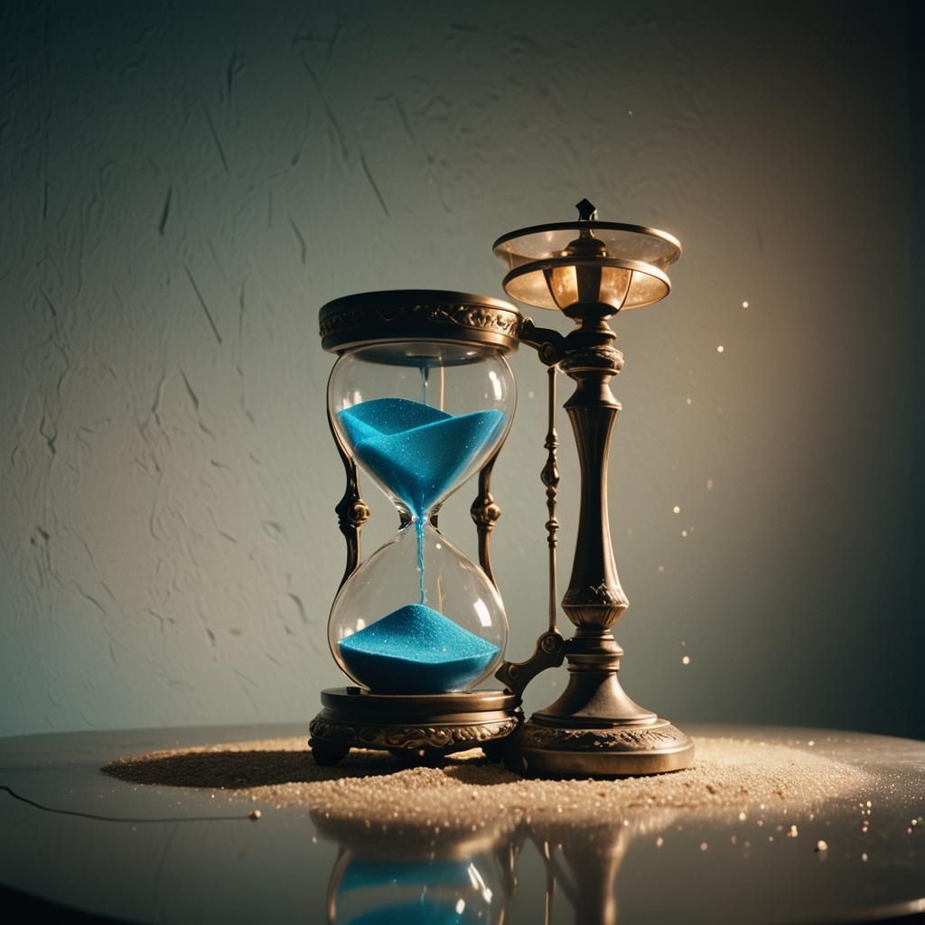 Hourglass with Neon Glow in Retro-Futuristic Lighting