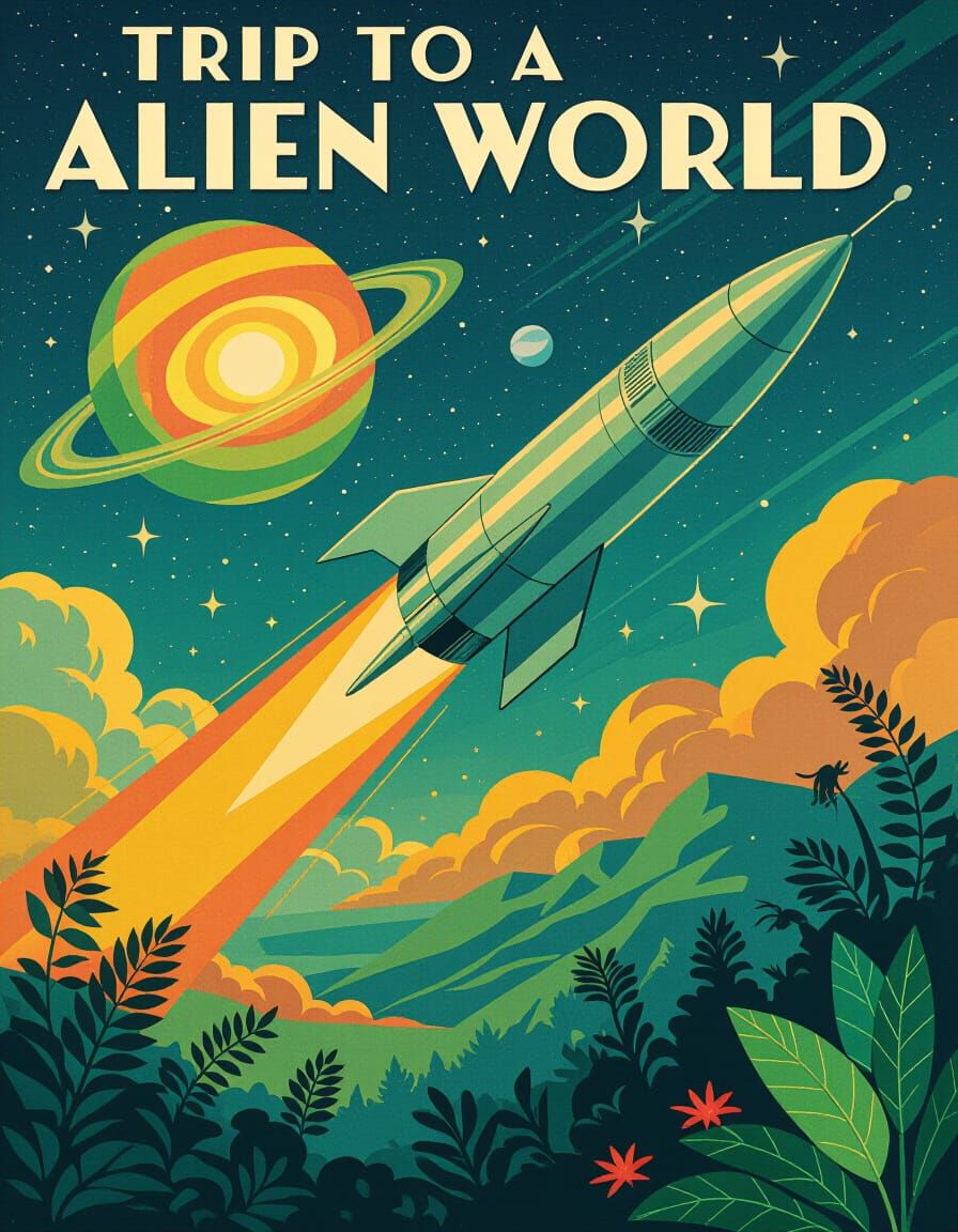 Vintage Travel Poster: Journey to an Alien World