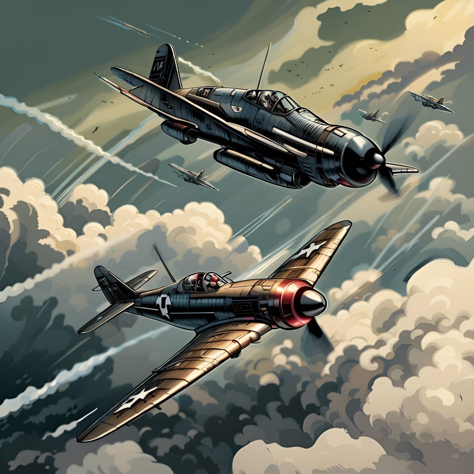 World War I Aerial Dogfight in Comic Book Style