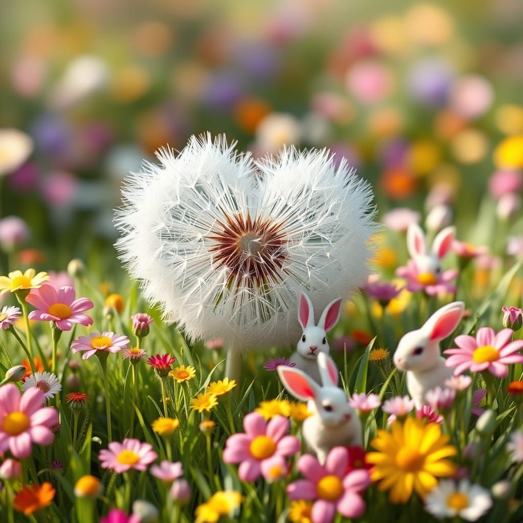 Whimsical Heart-Shaped Dandelion in Candyland Meadow