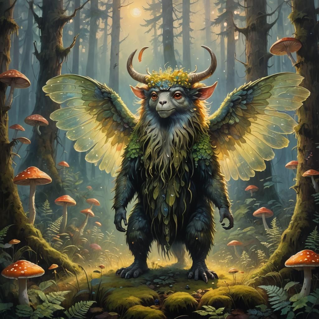 Bobek in Misty Forest: Vibrant Oil Painting