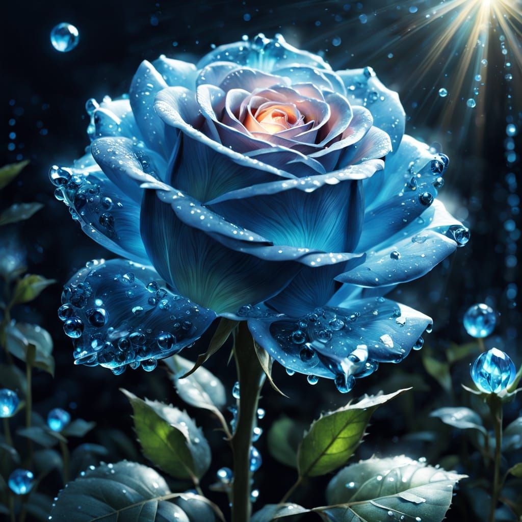 Glowing Crystalline Blue Rose Fantasy Artwork