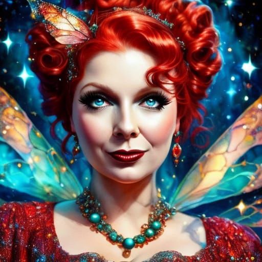 Plus Size Fairy as Lucille Ball with Cherry Red Hair