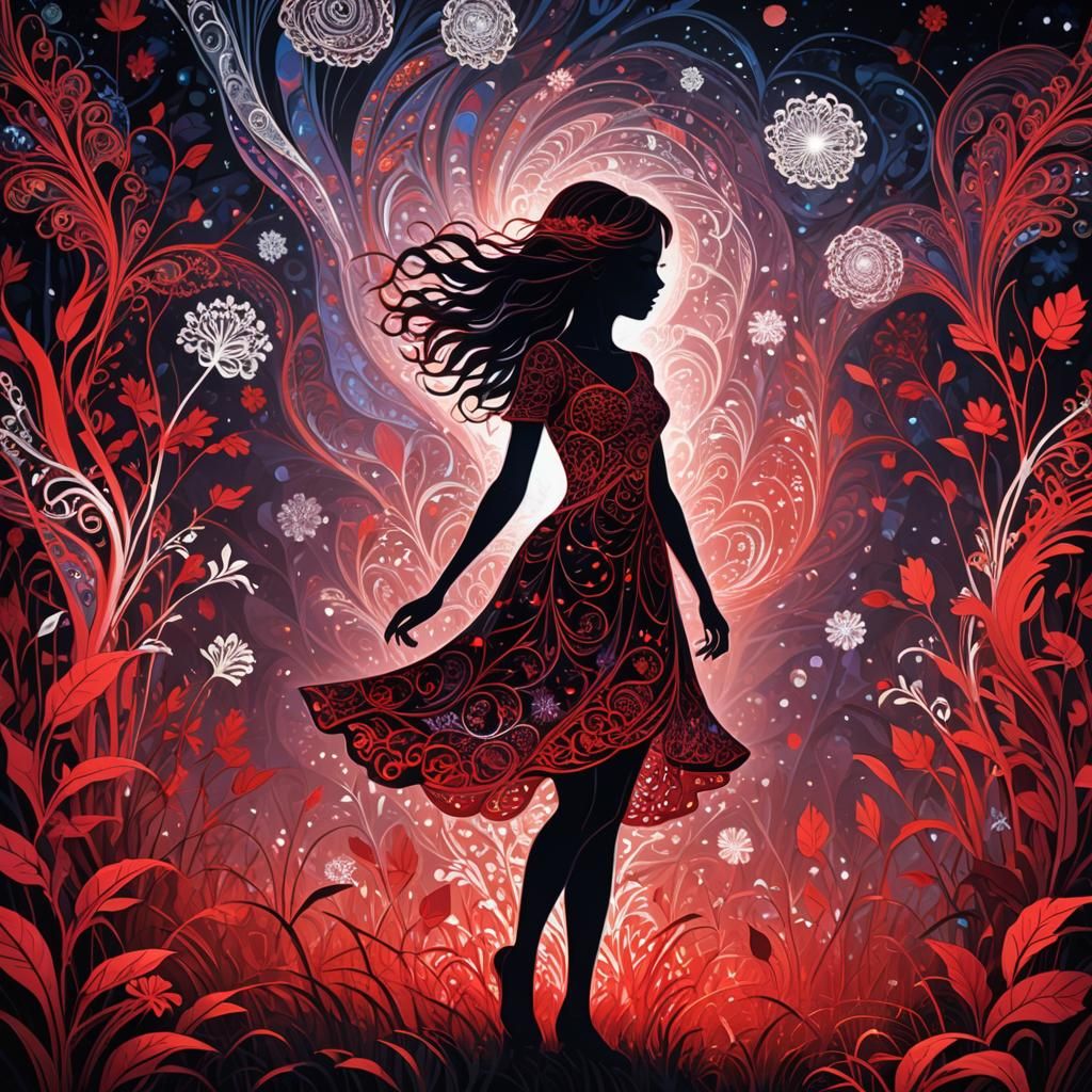 Blacklight Arabesque Girl in a Futuristic Wonderland