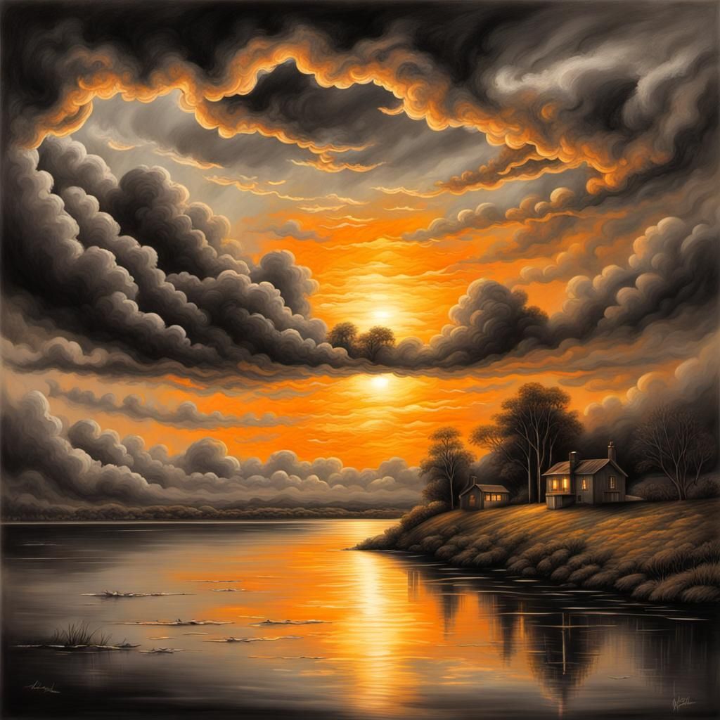 Eerie Sunset with Golden Light and Zipper Detail