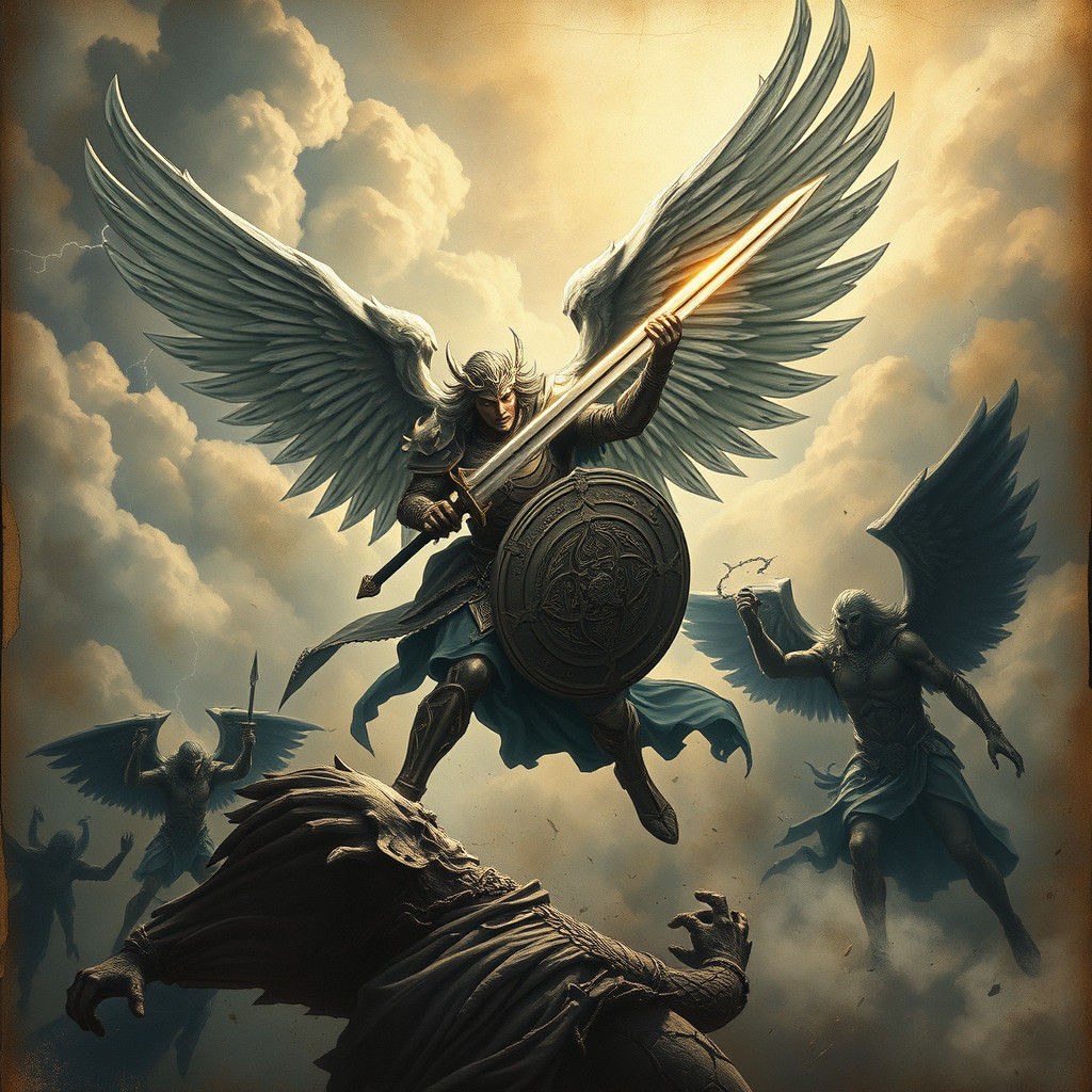 Archangel Battles Satan in Epic Digital Matte Painting