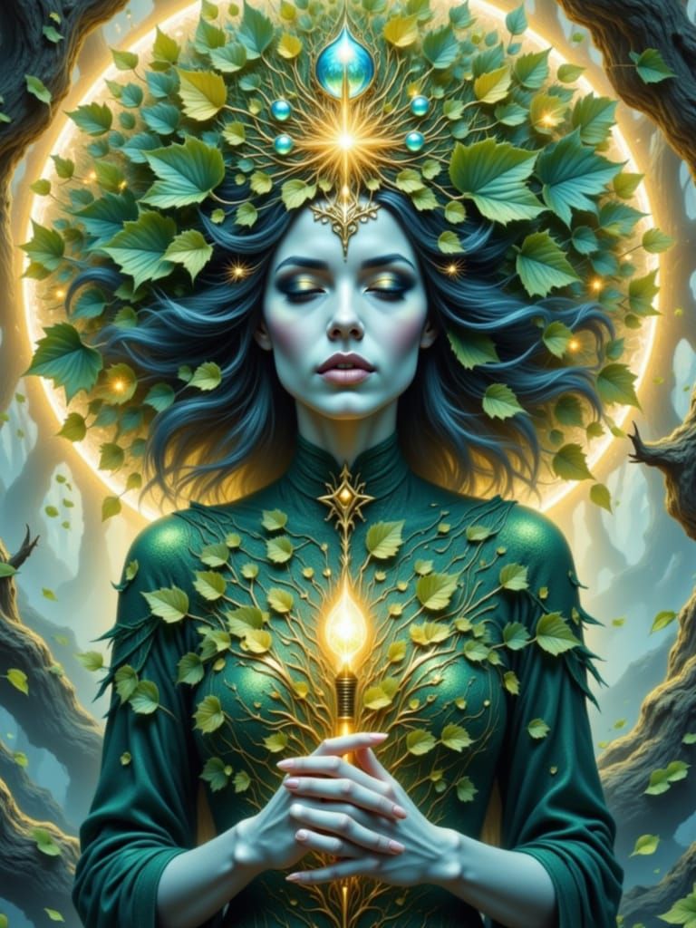 Serene Goddess of the Emerald Forest in Photorealistic Airbr...