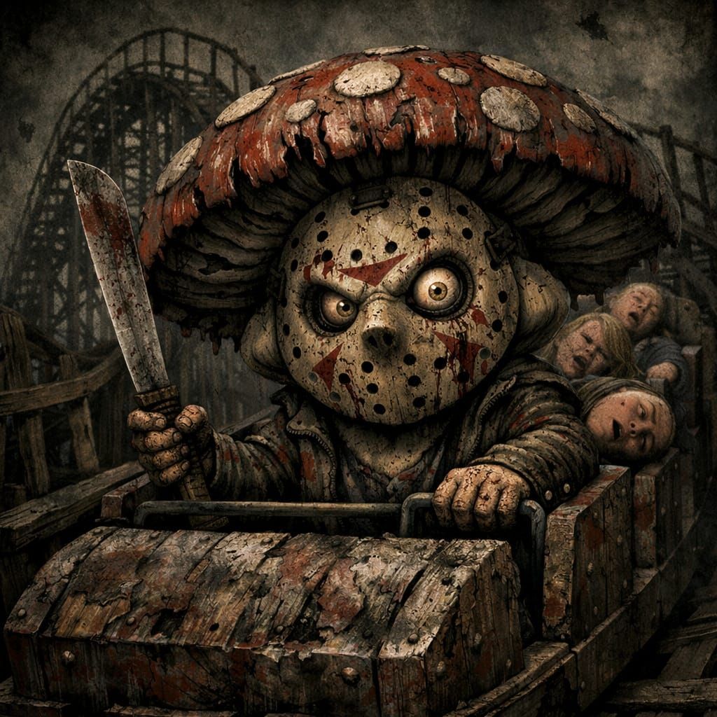 Crazy Mushroom Jason Rides Frightening Rollercoaster